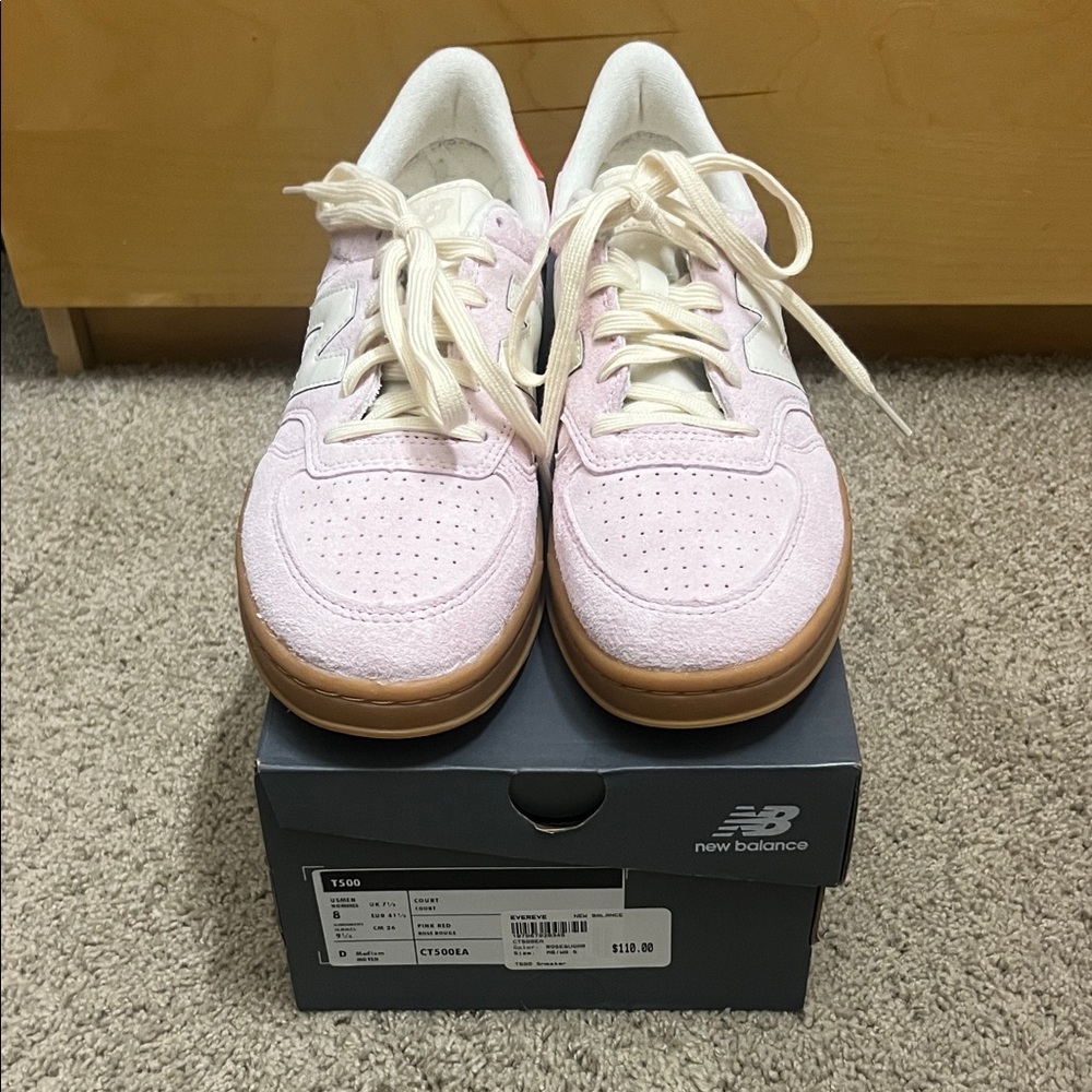 New Balance T500 Court Light Pink and White Sneakers - Picture 2 of 8